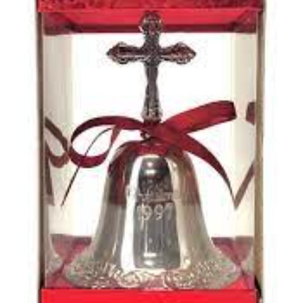 Vintage 1997 Wallace Annual Silverplate Baroque Bell Cross Christmas Ornament